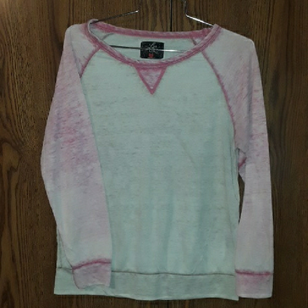 Pink & cream crew neck long sleeve top